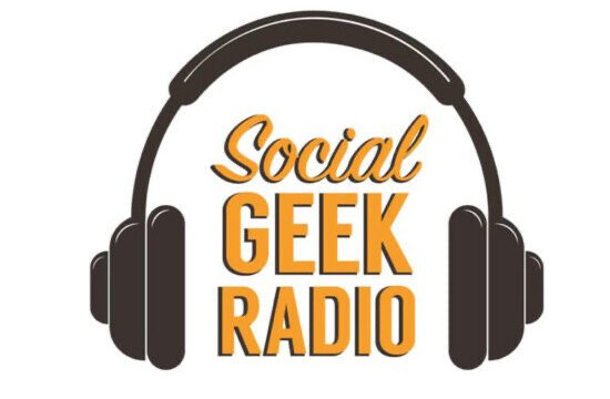 illustration of headphones and social geek radio text