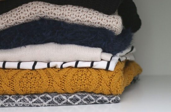 Stack of sweaters.