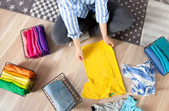 Woman folding clothes