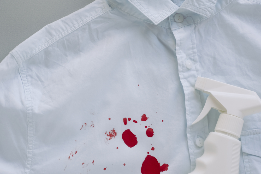 A white shirt with fake blood stains on it.